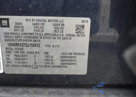 2016 Chevrolet Traverse Ls из США, поврежденный, VIN 1GNKRFKD7GJ150412